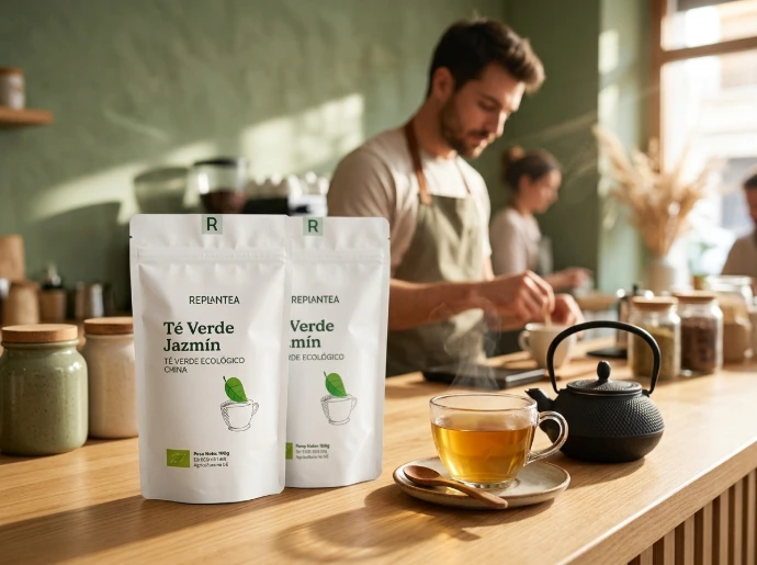 Tés ecológicos REPLANTEA en la barra de una cafetería