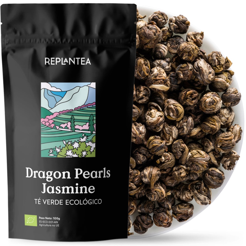 [TEDPJ100G] TÉ JASMINE DRAGON PEARLS Ecológico 100g (50 Tazas) | Té Verde Premium Perlas de Jazmín | Té de Especialidad REPLANTEA
