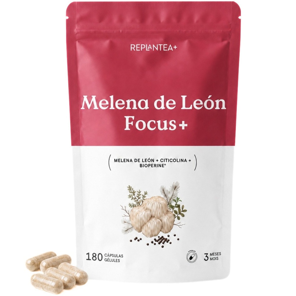 [KZ-ZDK0-LBG3] Melena de León Focus+ · Extracto 15:1 (Hericium erinaceus) con Citicolina y BioPerine · 180 cápsulas veganas